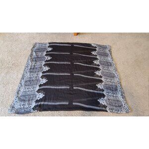 Vintage Sheer Shawl Scarf Black/Gray/White 72" x 44"